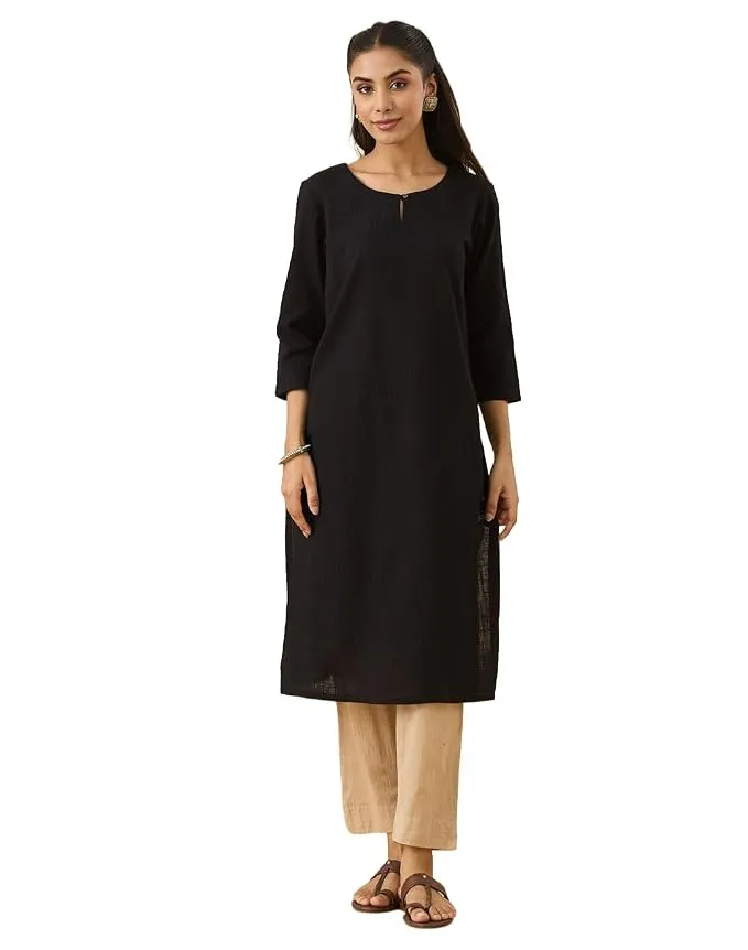 Fabindia Women's Cotton Long Regular-Fit Printed Kurta