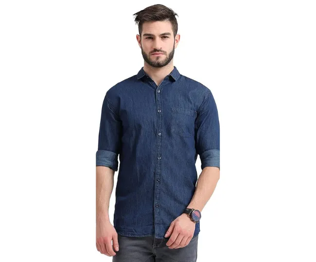 Miraan Men's Cotton Regular Fit Casual Denim Shirt