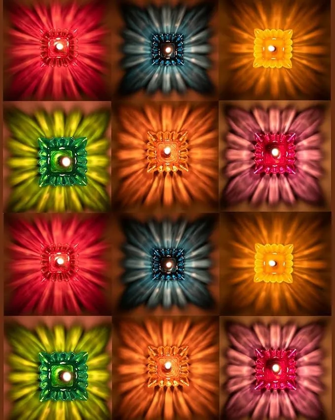 12-Piece Colourful 3D Reflection Flower-Shaped Diyas