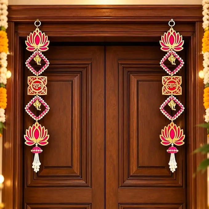 CraftVatika Shubh Labh Lotus Ganesha Door Hanging