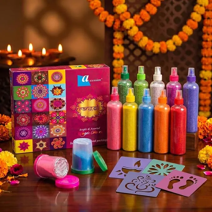 Ascension Rangoli Powder Colours with Stencils and Fillers