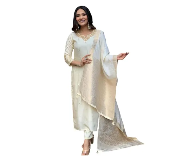 LookMark Women's Elegant Silk Blend Kurta Set with Dupatta with Gold Zari Work 