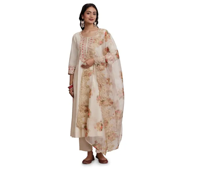 Myx Women's Embroidered Anarkali Kurta Suit Set with Organza Dupatta