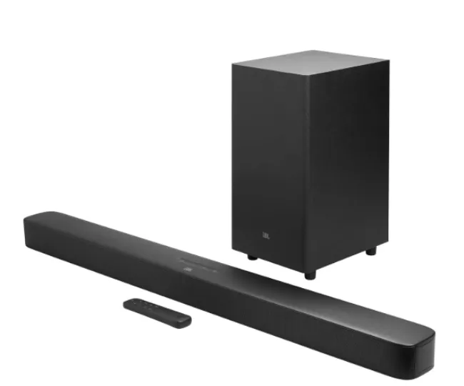 JBL Bar 2.1 Essential Soundbar (440W) Dolby Digital & Powerful Bass, Wireless Subwoofer, HDMI ARC, Bluetooth Streaming, Optical Input