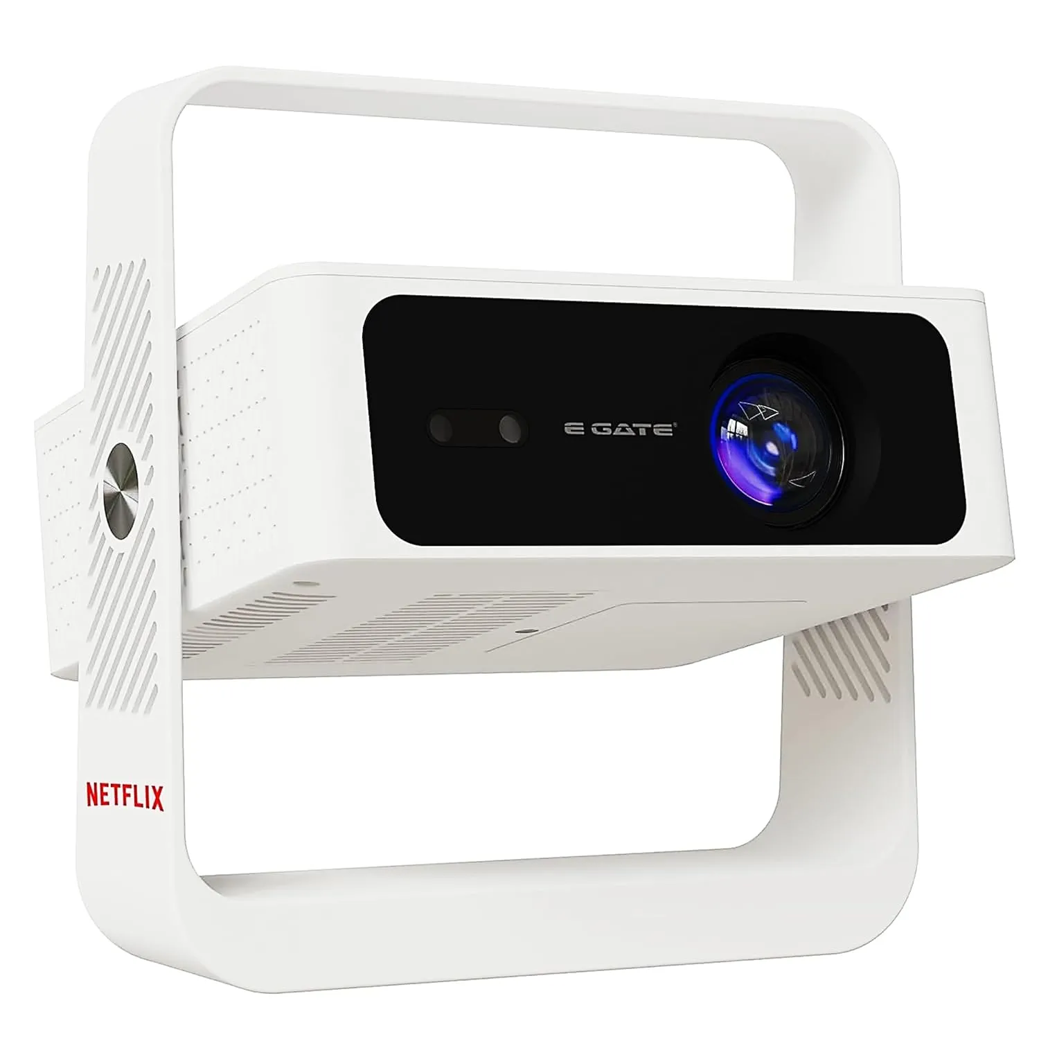 E Gate Atom 4X Air, Fully Automatic, 12000 Lumens Projector for Room, 1080P & 4K Support, Auto Focus + Keystone + Obstacle Avoid | Android 12 Netflix, Prime, Live TV | WiFi-BT-HDMI, 720p Native EGATE