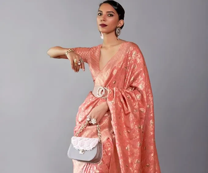 SWORNOF Women's kanjivaram banarasi silk saree Zari Woven for festival Wedding silk with rich pallu Design sarees for women with Unstitched blouse piece