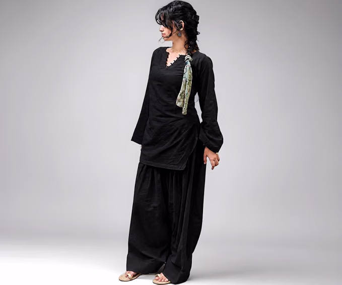 Womens Cotton Farshi Salwar Suit | Farshi Style Kurti with Bell Sleeves & Potli Button Detailing | Traditional Indian Ethnic Wear for Women