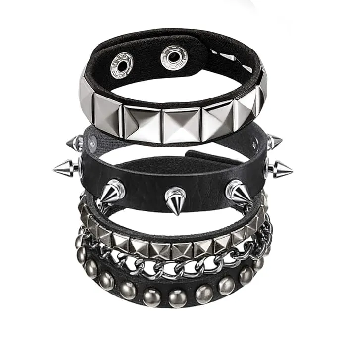 GUSTAVE Punk Rock Studded Bracelets Black Leather Cuff Bracelet