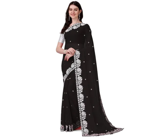 ESVI Women's Georgette Embroidery Border Work Saree