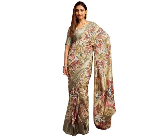 IRIL Women's Dola Silk Printed Jacquard Border Ready To Wear Saree 