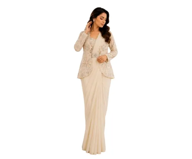  Georgette Fabric Dhoti Blouse Shrug 