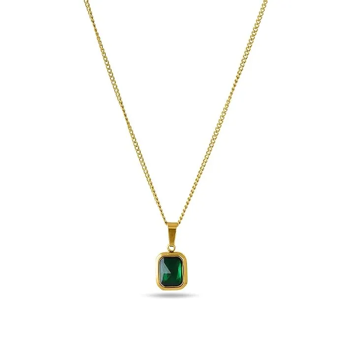PALMONAS 18k Gold Plated Classic Emerald Necklace for Women