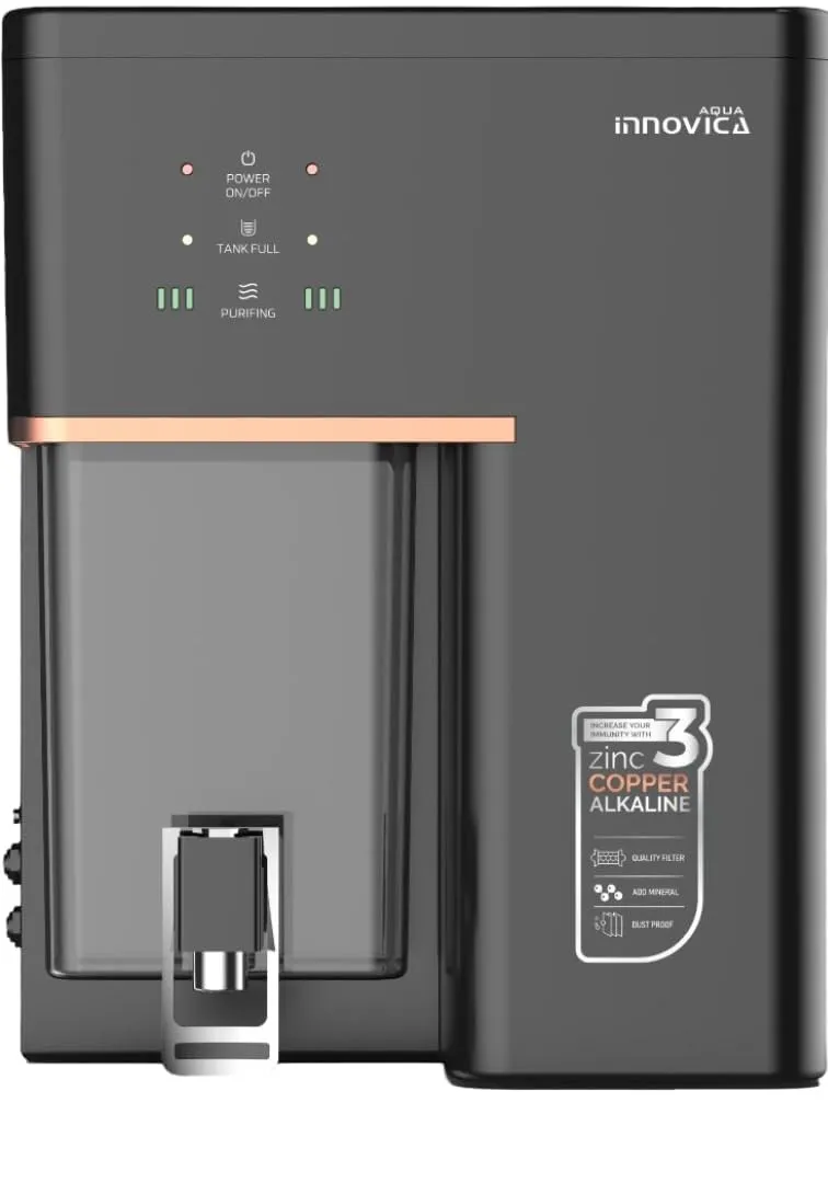 Aqua Innovica RO Water Purifier with RO + UV + UF | Active Copper & Alkaline Technology | 10-Stage Purification | 10L Storage | 12 LPH | Wall Mount | Black