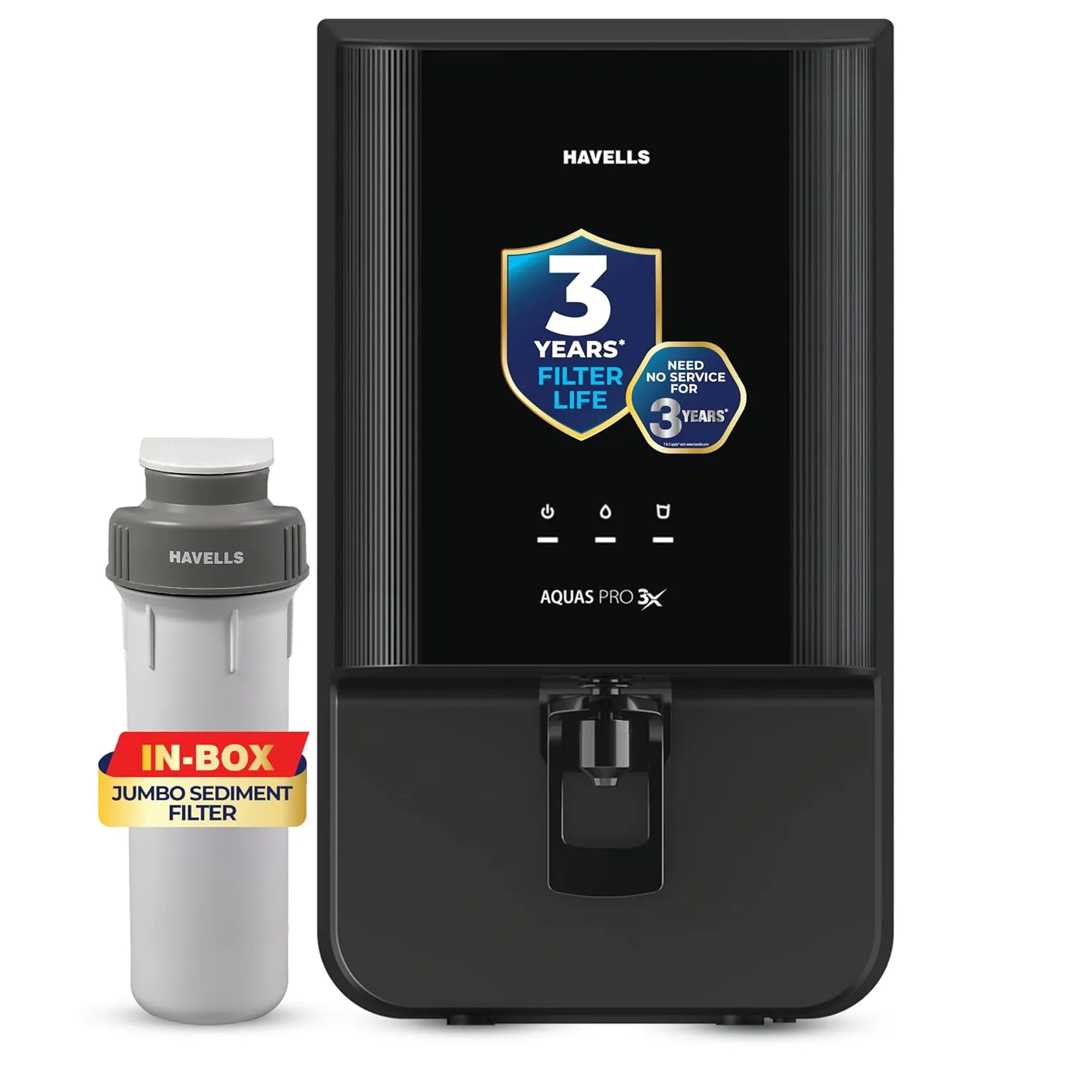 Havells Aquas Pro 3X Water Purifier 7L | RO+ UV+Copper+Zinc | No service cost for 3 Years  Filters included| Free Pre-Filter & TDS Meter | 7 stage| India's only 3 Year Filter Life