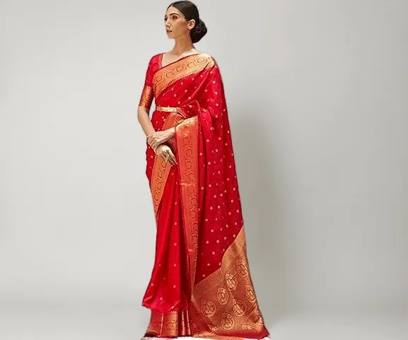 SWORNOF Women's kanjivaram banarasi silk saree for festival Wedding silk with rich pallu Design sarees for women with Unstitched blouse piece