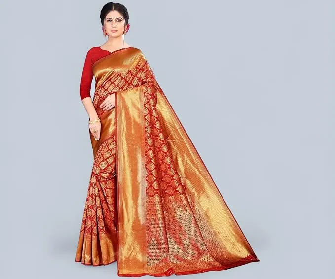 Yashika Women's Trendy Banarasi Kanjivaram Navy Color Art Silk Saree with Blouse Material