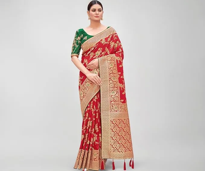 Monjolika Fashion Women's Pure Kanjivaram Style Banarasi Soft Design silk Saree With Blouse Piece For Wedding (37769 color)