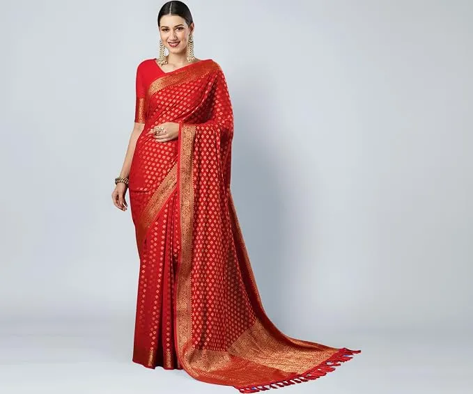AKHILAM Women's Viscose Ethnic Motif Printed Saree With Unstitched Blouse Piece